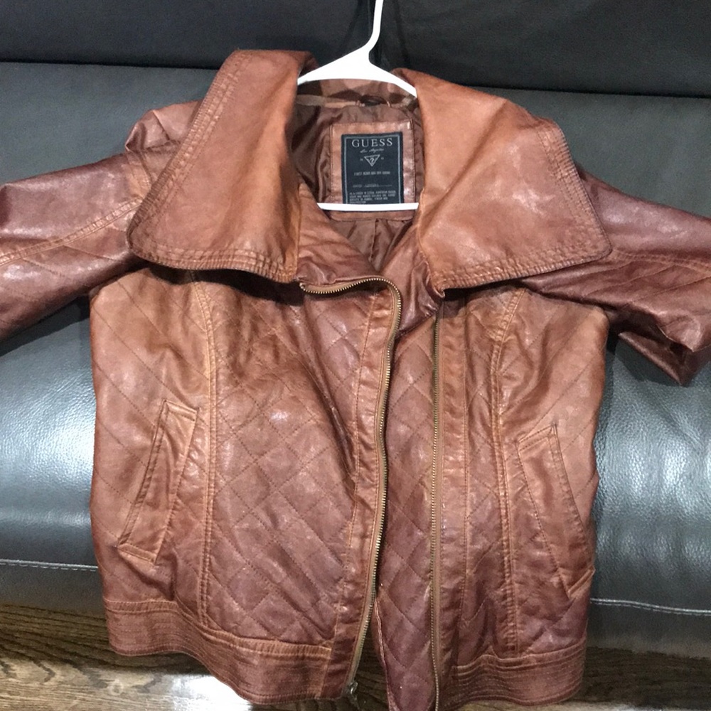 Women’s Guess Brown leather jacket- gently warn